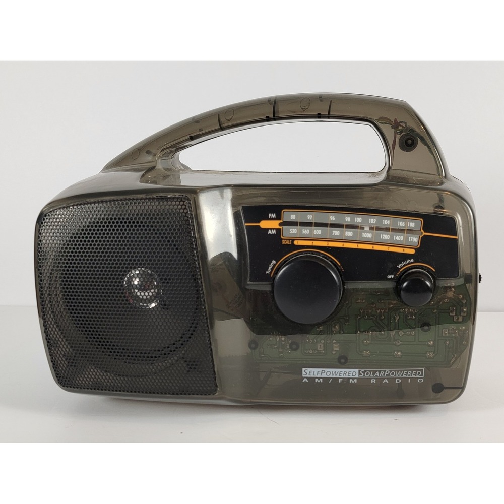 Freeplay Self-Powered AM/FM Solar Hand Crank Radio Clear Charcoal A179934 Tested